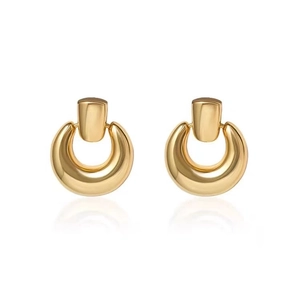 Polished 18K gold plated door-knocker earrings for women with a sleek minimalist design