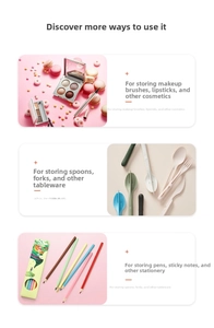 Tilted desk organizer for cosmetics, cutlery, and stationery storage application scene
