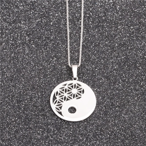 Silver stainless steel Tai Chi Yin Yang pendant necklace with box chain for women and men