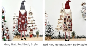 Detail of Christmas gnome advent calendar with 24 numbered pockets for holiday countdown