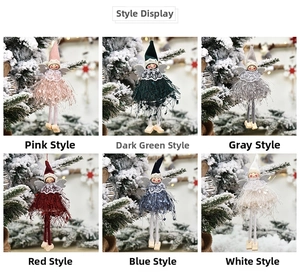 Detailed grid of Christmas angel ornaments in six colors with lace and knitted fabric details