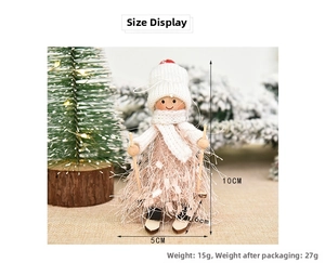 Detail of Christmas ski angel pendant showing dimensions 10cm by 5cm with weight specs