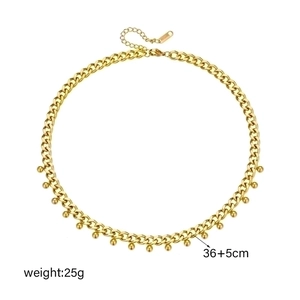 Gold titanium steel cuban link choker necklace with ball pendants and 36+5cm length