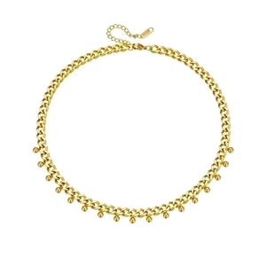 Minimalist gold titanium steel chunky chain necklace with spherical bead charms