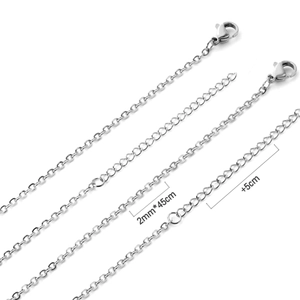 Detail of 2mm silver stainless steel snake chain with lobster clasp and 5cm extender