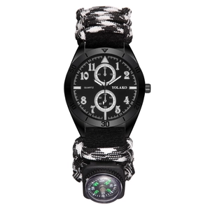 Outdoor Herren Sport Quarzuhr Mit Integriertem Kompass Tarnung Paracord Geflochtenem Armband Taktische Überlebensuhr