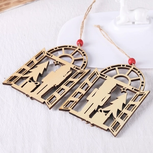 Laser cut wooden Nutcracker Christmas tree ornaments with red beads and twine