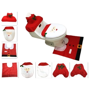 Santa Claus Christmas Toilet Seat Cover U-shaped Floor Mat Tank Tissue Box Case Bathroom Holiday Decoration Flannel Fabric Red