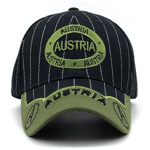 Black striped cotton baseball cap with olive green brim and Austria embroidery