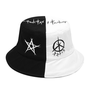 Graffiti patchwork bucket hat with black and white color block and star print