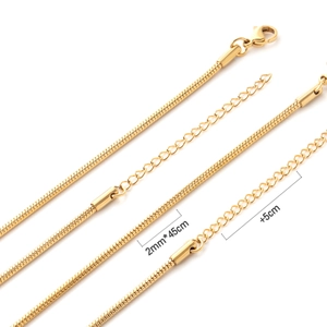 Detailed view of 2mm golden snake chain with 45cm length and adjustable 5cm extension