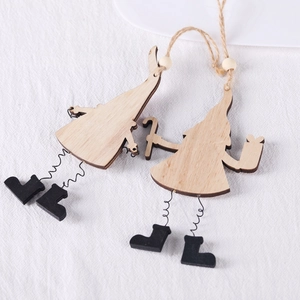 Set of two creative wooden Christmas ornaments with festive gnome design and spring legs