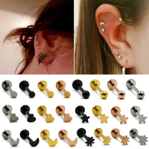 Stainless Steel Internally Threaded Labret Studs Heart Star Moon Sun Shape Flat Back Ear Cartilage Piercing Jewelry