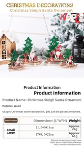 Detailed size comparison of DIY wooden Christmas sleigh ornaments with Santa and tree