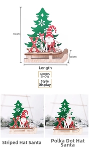 Close-up of DIY wooden Christmas sleigh ornaments with XMAS letters and Santa Claus