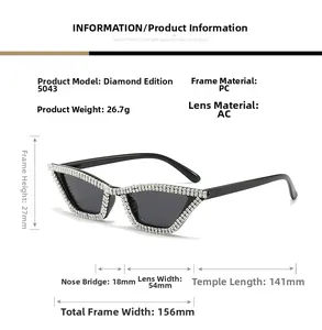 Detailed size specifications for cat eye sunglasses with rhinestones and PC frame