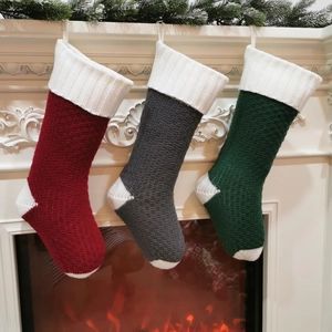 Chunky knit Christmas stockings set of 3 in red grey and green for fireplace decor