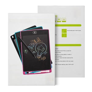8.5 inch LCD writing tablet packaging showing colorful drawing boards for kids