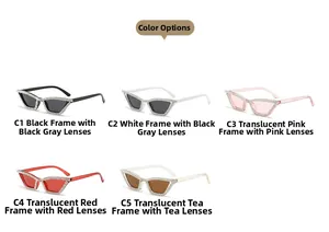 Detailed grid showing five color variations of crystal-studded cat-eye sunglasses