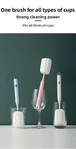Long handle sponge cup brushes in glass bottles for deep cleaning of bottles and mugs