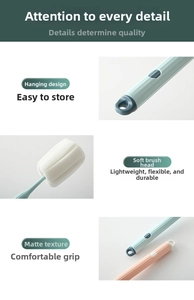 Close-up of flexible soft sponge brush head and non-slip handle with hanging hole detail