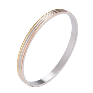 Minimalist tricolor stainless steel bangle in gold rose gold and silver finish