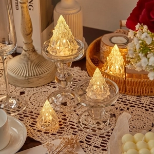 Flameless LED Electronic Candle Night Light Acrylic Crystal Christmas Tree Iceberg Shape Warm Light For Home Decoration