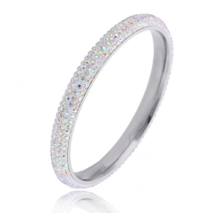 Bracciale minimalista in acciaio inox argento con quattro file di cristalli AB