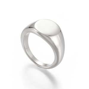 Signet Ring 316L Stainless Steel Polished 18K Gold Plated Minimalist Solid Round Face Unisex