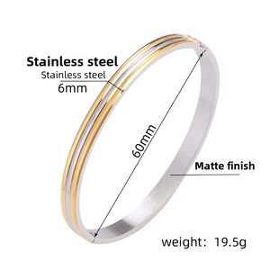 Detailed specs of matte stainless steel bangle with 60mm diameter and 6mm width