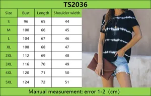 Tableau des tailles pour t-shirt rayé femme avec mesures de poitrine et longueur
