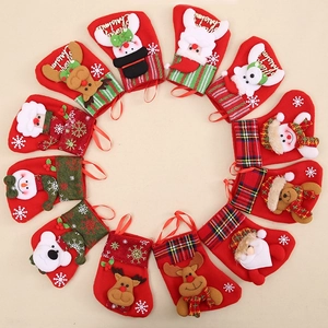 Set of 13 colorful Christmas mini stockings with hanging loops for holiday decorations