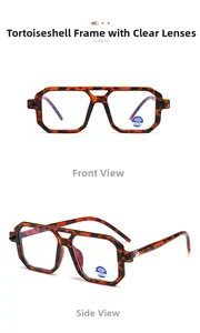 Close-up of retro leopard double-bridge polygon sunglasses with blue light lenses