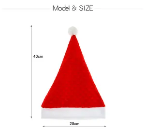 Size chart showing 40cm height and 28cm width dimensions for the embossed plush Santa hat