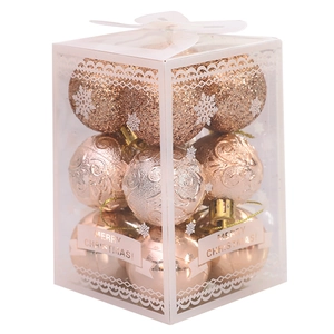 Roségoldene Weihnachtsbaumkugeln Set mit Glitzer und Matten Oberflächen im Karton
