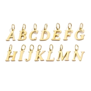 Detailed set of 14 gold alphabet pendants from A to N with connecting rings for DIY jewelry
