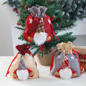 Christmas Gift Bags Linen Gnome Drawstring Candy Pouches Festive Holiday Decor For Presents And Treats