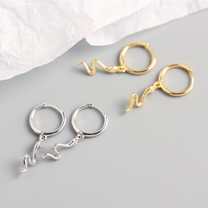 S925 sterling silver snake pendant hoop earrings in gold and silver with zircon accents