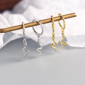 Elegant S925 sterling silver snake earrings in gold and silver finish with crystal inlay