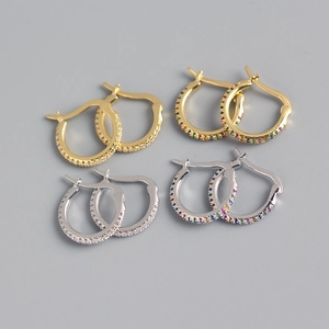 925 Sterling Silver Hoop Earrings With Colorful Cubic Zirconia Round Geometric Jewelry For Women Fashion