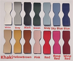 Close-up of 14 colorful leather strap connector parts for adjustable bag shoulder straps