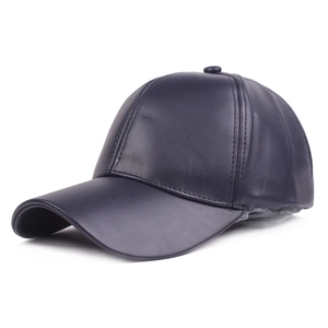 Classic deep blue faux leather baseball cap with premium texture and curved brim style