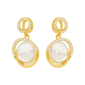 Elegante geometrische Goldohrringe mit Katzenaugenstein und funkelnden Kristallen