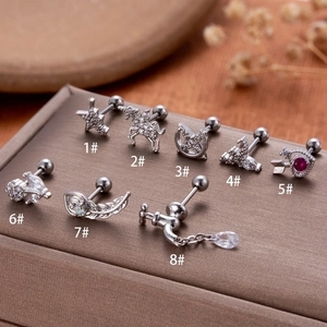 Set of 8 stainless steel stud earrings with zirconia designs including stars and crowns