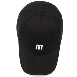Classic black cotton baseball cap featuring white embroidered M letter on front