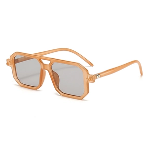 Vintage tortoiseshell double-bridge square sunglasses with dark grey lenses and resin frame