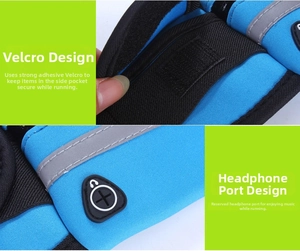 Detail of running belt with secure velcro closure and convenient headphone cable port