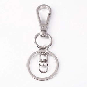 Bright silver metal lobster clasp keychain with dual rings and heavy duty swivel hook
