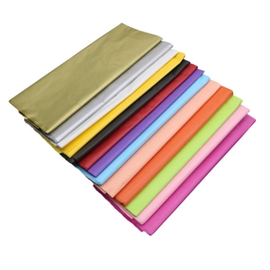 Stack of premium gold and silver patterned tissue paper in diverse vibrant colors
