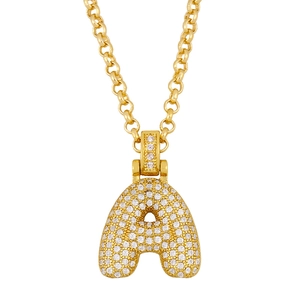 Golden Rolo chain necklace with a sparkling pave-set crystal initial A pendant